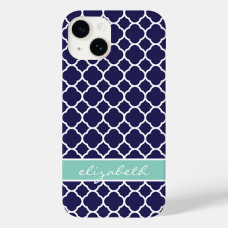 Funda Para iPhone 14 De Case-Mate Monograma del Personalizado de Cuatrefoil Azul y A