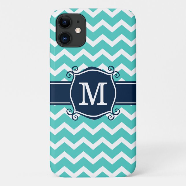Funda De Case-Mate Para iPhone Monograma del Personalizado de la Marina Girly Aqu (Reverso)