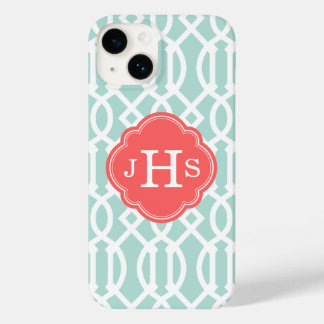 Funda Para iPhone 14 De Case-Mate Monograma del Personalizado de la Mint y el Coral 