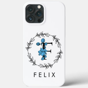 Funda Para iPhone 13 Pro Max Monograma del Personalizado floral azul - Letra F