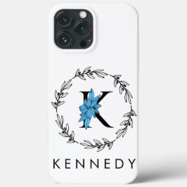 Funda Para iPhone 13 Pro Max Monograma del Personalizado floral azul - Letra K