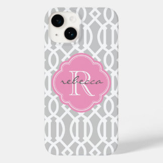 Funda Para iPhone 14 De Case-Mate Monograma del Personalizado Gris y Rosa Moderno de
