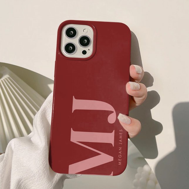 Funda De Case-Mate Para iPhone Monograma del Personalizado rojo profundo negrita  (Subido por el creador)