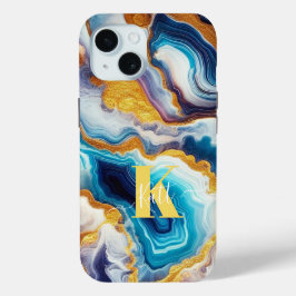 Funda Para iPhone 15 Monograma del personalizado Verde azulado Aqua Gol