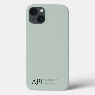 Funda Para iPhone 13 Monograma del Personalizado verde sabio minimalist