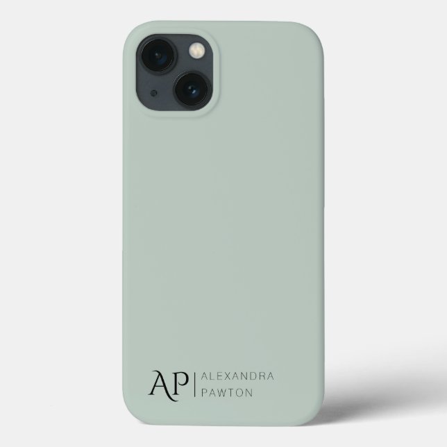 Funda De Case-Mate Para iPhone Monograma del Personalizado verde sabio minimalist (Reverso)