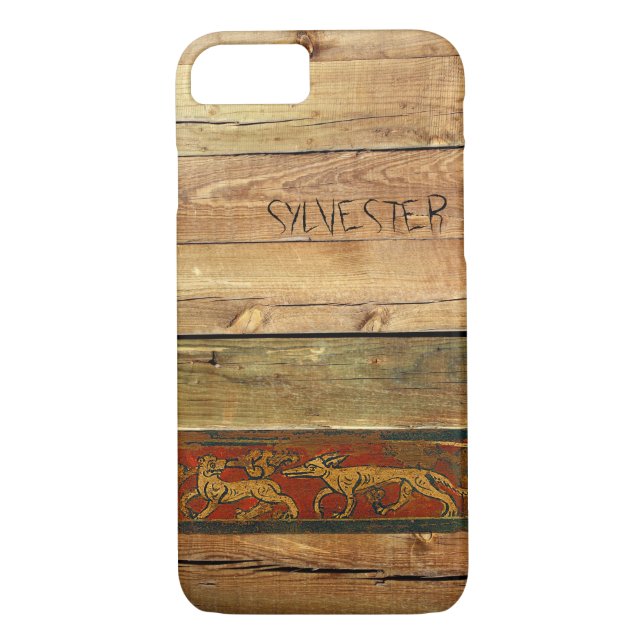 Funda De Case-Mate Para iPhone Monograma del plano de la madera (Reverso)