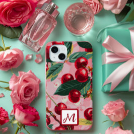 Funda Para iPhone 15 Mini Monograma del pop del cerezo rosado