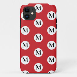 Funda Para iPhone 11 Monograma del punto de contacto de la polka roja
