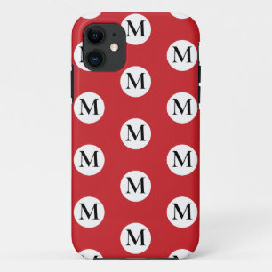 Funda Para iPhone 11 Monograma del punto de contacto de la polka roja