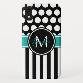 Funda Para iPhone 14 Pro Max De Case-Mate Monograma del punto de Polka de banda blanca turqu