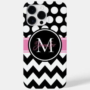 Funda Para iPhone 14 Pro Max De Case-Mate Monograma del punto de polka negro rosa y blanco