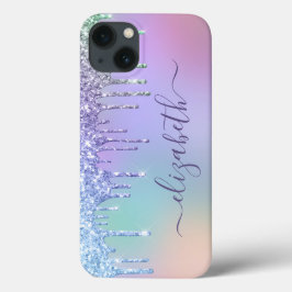 Funda Para iPhone 13 Monograma del Purpurina arcoiris
