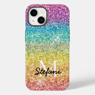 Funda Para iPhone 14 De Case-Mate Monograma del Purpurina Arcoiris Faux Ombre capric