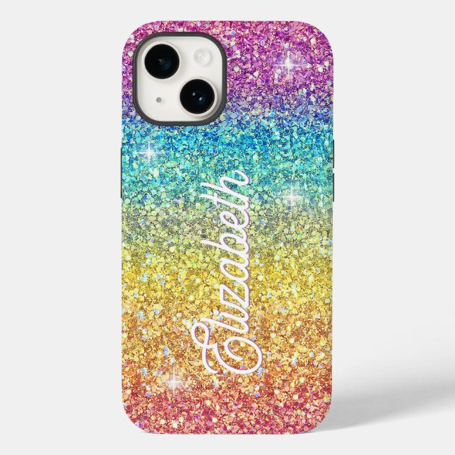 Funda De Case-Mate Para iPhone Monograma del Purpurina Arcoiris Faux Ombre capric (Reverso )