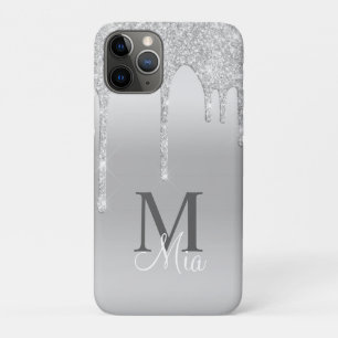 Funda Para iPhone 11 Pro Monograma del Purpurina de espuma gris de plata gi