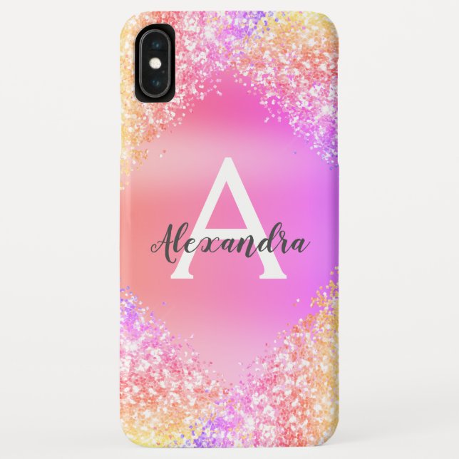 Funda De Case-Mate Para iPhone Monograma del Purpurina de lujo Rainbow Pastel Bli (Reverso)