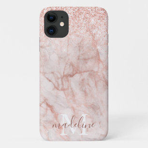 Funda Para iPhone 11 Monograma del Purpurina de mármol de Rubor Girly R