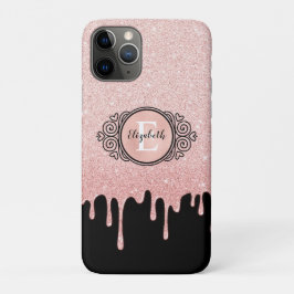 Funda Para iPhone 11 Pro Monograma del Purpurina de oro del Rosa negro Girl