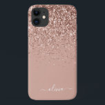 Funda Para iPhone 11 Monograma del Purpurina de oro rosa de Rubor<br><div class="desc">Oro Rosa - Purpurina Rubor Rosa Faux Sparkle y Dripping Cepillado con nombre de monograma Metalizado y teléfono inicial. Esto hace que el dulce perfecto cumpleaños 16, boda, ducha de novia, aniversario, ducha de bebé o fiesta de soltera sea regalo para alguien que ama el lujo glam y los estilos...</div>