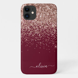 Funda Para iPhone 11 Monograma del Purpurina de oro rosa de Rubor en Bo