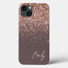 Funda Para iPhone 13 Monograma del Purpurina de oro rosa rosa de Terrac