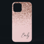 Funda Para iPhone 12 Monograma del Purpurina Girona Rubor Rosa Rosa<br><div class="desc">Girly Rosa Gold - Rubor Pink Faux Sparkle y Purpurina de goteo Cepillado Nombre de Monograma Metalizado y Teléfono Inicial. Esto hace que el dulce perfecto cumpleaños 16, boda, ducha de novia, aniversario, ducha de bebé o fiesta de soltera sea regalo para alguien que ama el lujo glam y los...</div>