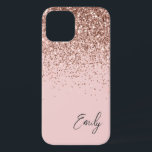 Funda Para iPhone 12 Monograma del Purpurina Girona Rubor Rosa Rosa<br><div class="desc">Girly Rosa Gold - Rubor Pink Faux Sparkle y Purpurina de goteo Cepillado Nombre de Monograma Metalizado y Teléfono Inicial. Esto hace que el dulce perfecto cumpleaños 16, boda, ducha de novia, aniversario, ducha de bebé o fiesta de soltera sea regalo para alguien que ama el lujo glam y los...</div>