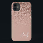 Funda Para iPhone 11 Monograma del Purpurina Girona Rubor Rosa Rosa<br><div class="desc">Girly Rosa Gold - Rubor Pink Faux Sparkle y Purpurina de goteo Cepillado Nombre de Monograma Metalizado y Teléfono Inicial. Esto hace que el dulce perfecto cumpleaños 16, boda, ducha de novia, aniversario, ducha de bebé o fiesta de soltera sea regalo para alguien que ama el lujo glam y los...</div>