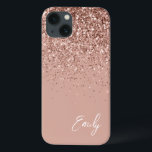 Funda Para iPhone 13 Monograma del Purpurina Girona Rubor Rosa Rosa<br><div class="desc">Girly Rosa Gold - Rubor Pink Faux Sparkle y Purpurina de goteo Cepillado Nombre de Monograma Metalizado y Teléfono Inicial. Esto hace que el dulce perfecto cumpleaños 16, boda, ducha de novia, aniversario, ducha de bebé o fiesta de soltera sea regalo para alguien que ama el lujo glam y los...</div>