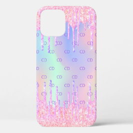 Funda Para iPhone 14 De Case-Mate Monograma del purpurina holográfico rosa