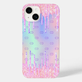 Funda Para iPhone 14 De Case-Mate Monograma del purpurina holográfico rosa