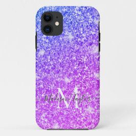 Funda Para iPhone 11 Monograma del Purpurina morado y rosado Girona