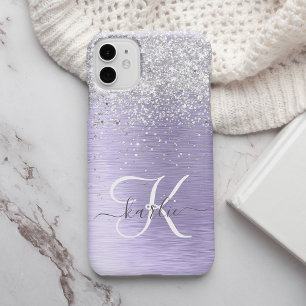 Funda Para iPhone 13 Pro Max Monograma del Purpurina plateado Metalizado cepill