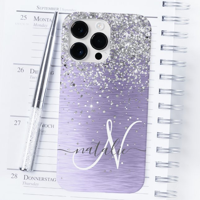 Funda De Case-Mate Para iPhone Monograma del Purpurina plateado Metalizado cepill (Subido por el creador)