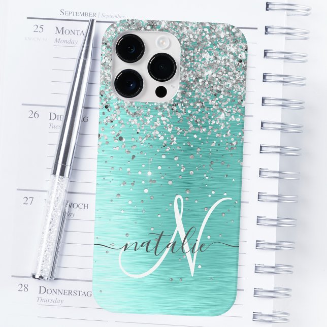 Funda De Case-Mate Para iPhone Monograma del Purpurina plateado Metalizado cepill (Subido por el creador)