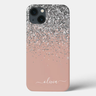 Funda Para iPhone 13 Monograma del Purpurina plateado rosa de la rosa r