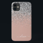 Funda Para iPhone 11 Monograma del Purpurina Rosa Rubor color plata ros<br><div class="desc">Oro Rosa - Purpurina Rubor Rosado y Plata Faux Sparkle y Dripping Cepillado Nombre de Monograma Metalizado y teléfono inicial. Esto hace que el dulce perfecto cumpleaños 16, boda, ducha de novia, aniversario, ducha de bebé o fiesta de soltera sea regalo para alguien que ama el lujo glam y los...</div>