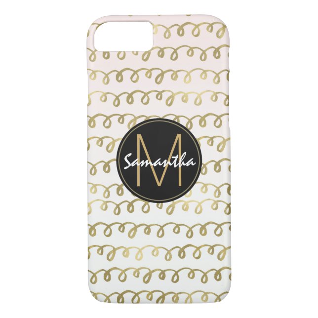 Funda De Case-Mate Para iPhone Monograma del Squiggle del melocotón del oro (Reverso)