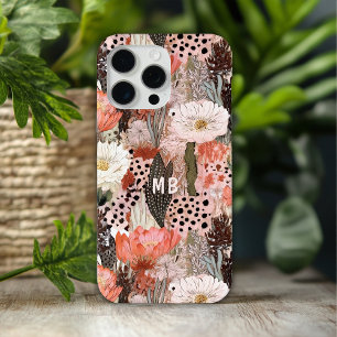 Funda Para iPhone 15 Pro Max Monograma Desierto Boho Floral Moderno Chic