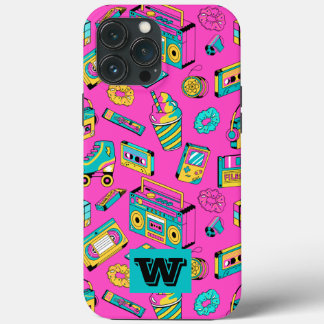 Funda Para iPhone 13 Pro Max Monograma divertido neón rosado de color retro 80