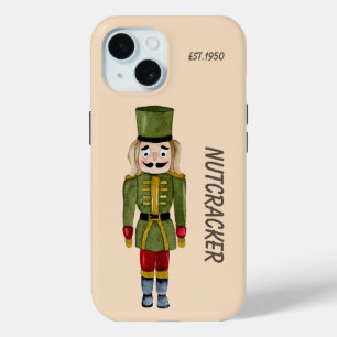 Funda Para iPhone 15 Monograma dorable Nutcracker tradicional Rosa