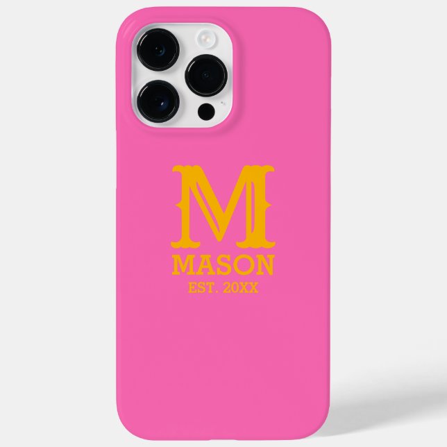 Funda De Case-Mate Para iPhone Monograma dorado Año año Rosa caliente Personaliza (Reverso)