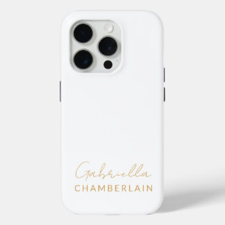 Funda Para iPhone 15 Pro Monograma dorado | Blanco mínimo moderno