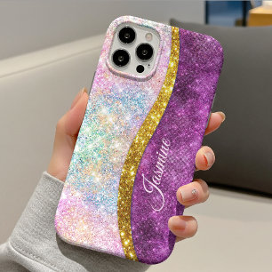 Funda Para iPhone 14 De Case-Mate Monograma dorado fucsia iridiscente lindo falso br
