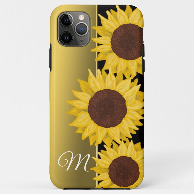 Funda De Case-Mate Para iPhone Monograma dorado girasol (Reverso)