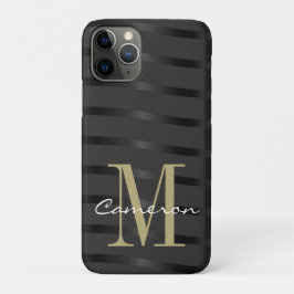 Funda Para iPhone 11 Pro Monograma dorado inicial y nombre en negro