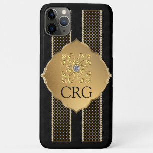 Funda Para iPhone 11 Pro Max Monograma dorado negro de Moda clásica