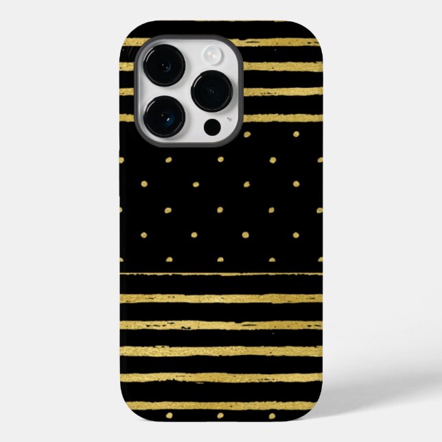 Funda De Case-Mate Para iPhone Monograma dorado negro rayado (Reverso )