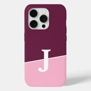 Funda Para iPhone 15 Pro Monograma Dos Colores Frambuesa y Rubor
